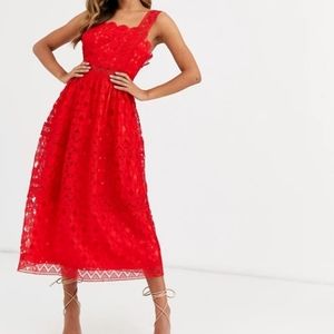 Asos Red Broderie Dress